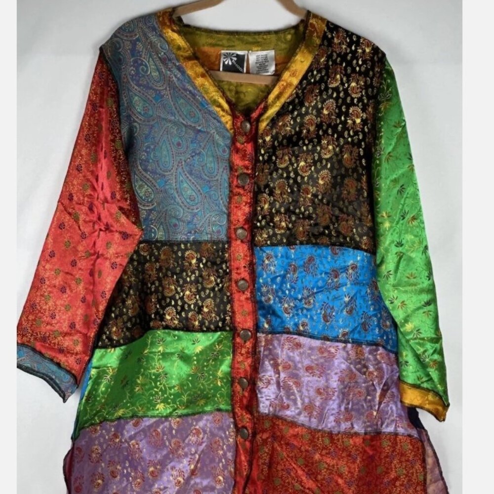 Vintage Phool Patchwork Button Front Tunic Jacket… - image 1